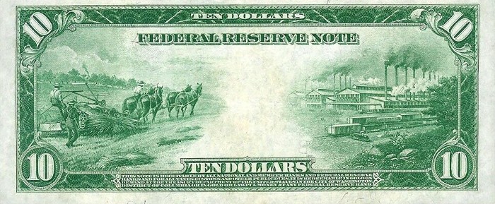 1914 10 Dollar Bill Reverse