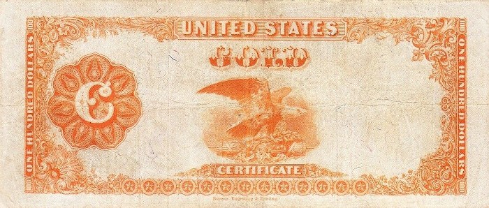 1922 100 Dollar Gold Certificate Reverse