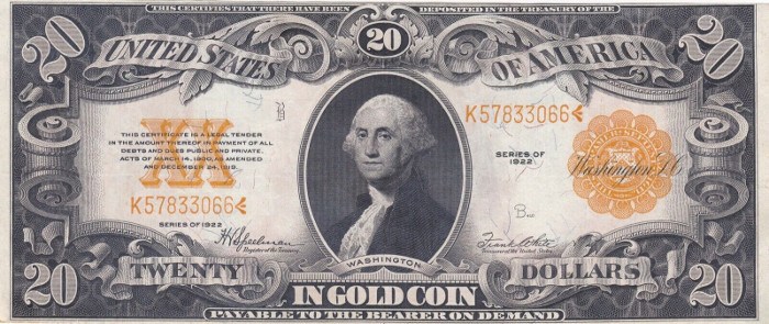 1922 20 Dollar Gold Certificate