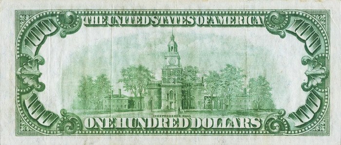 1928 100 Dollar Bill Reverse