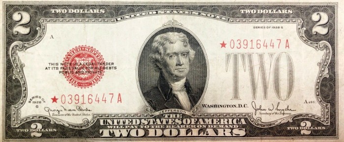 1928 2 Dollar Bill Star Note