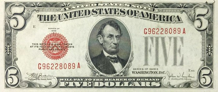 1928 5 Dollar Bill Red Seal