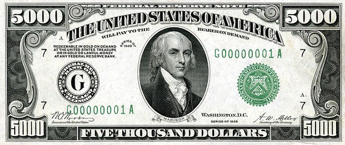 1928 5000 Dollar Bill