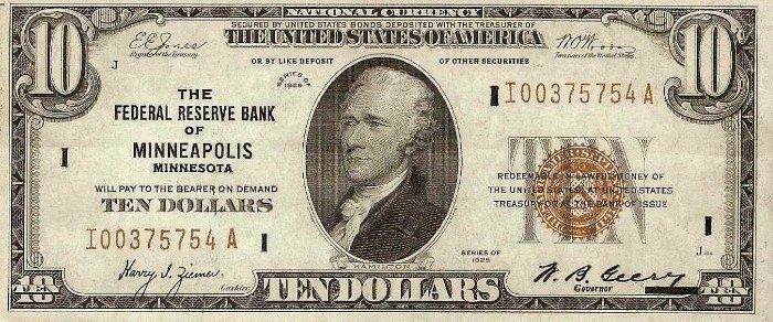 1929 10 Dollar Federal Reserve Note