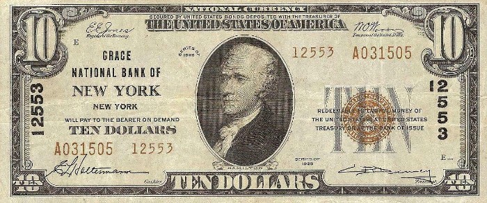 1929 10 Dollar National Bank Note