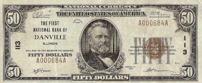 1929 50 Dollar National Bank Note