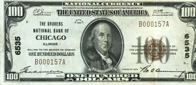 1929 Series 100 Dollar National Bank Note