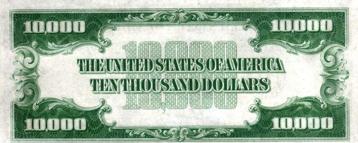 1934 10000 Dollar Bill Back