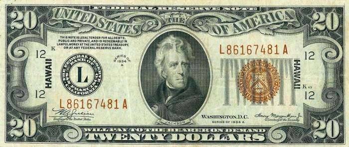 1934 20 Dollar Hawaii Note