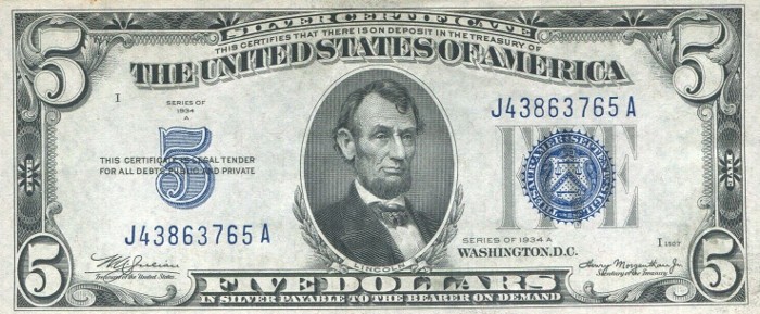 1934 Five Dollar Silver Certificate