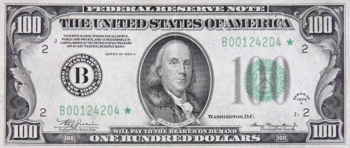 1934 Series 100 Dollar Bill Star Note