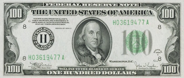 1934 Series 100 Dollar Bill