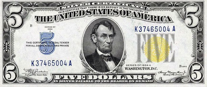 1934 Five Dollar Silver Certificate | Learn the Value