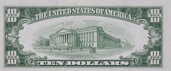 1950 10 Dollar Bill Reverse
