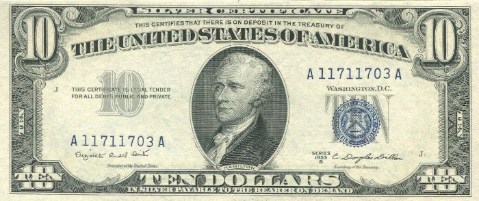 1953 10 Dollar Silver Certificate