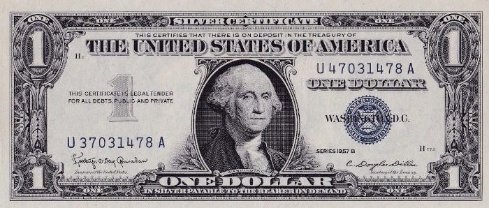 1$ US Silver Certificate 1957 Almost UNC 10 Trillion Zimbabwe Dollars Banknote 