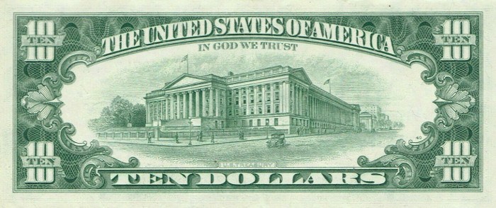 1963 10 Dollar Bill Back