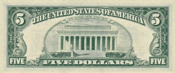 1963 5 Dollar Bill Reverse