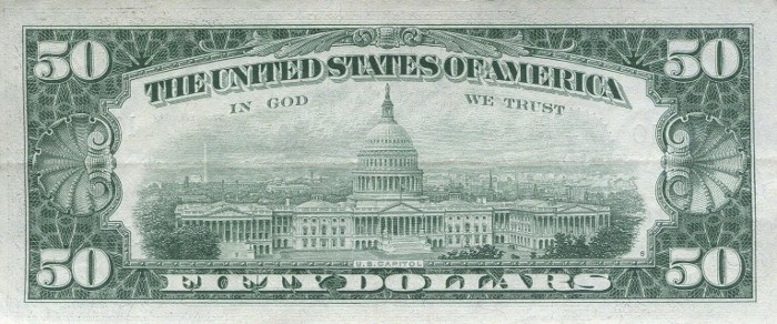 1963 50 Dollar Bill Reverse