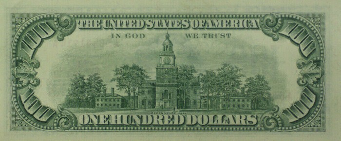 1966 Series 100 Dollar Bill Reverse