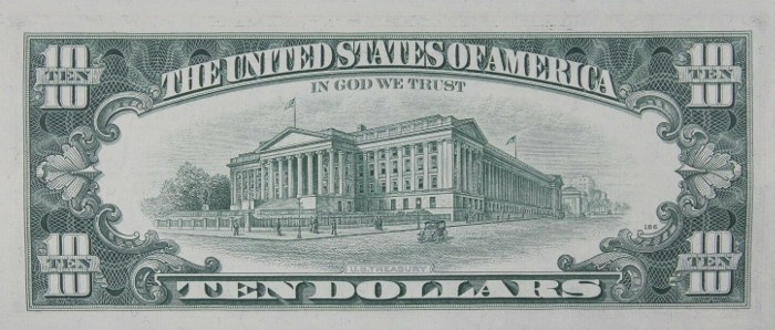 1969 10 Dollar Bill Reverse