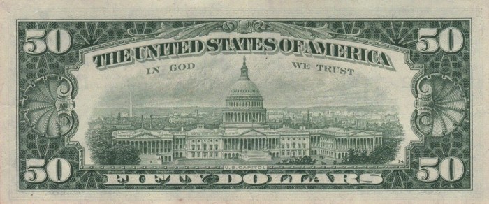 1969 50 Dollar Bill Reverse