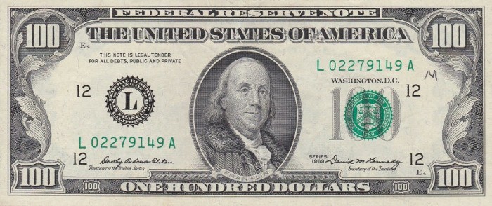 1969 Series 100 Dollar Bill