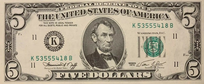 1974 5 Dollar Bill