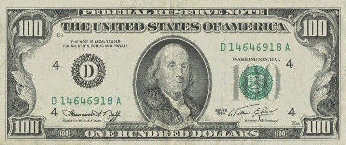 1974 Series 100 Dollar Bill