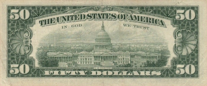 1977 50 Dollar Bill Reverse