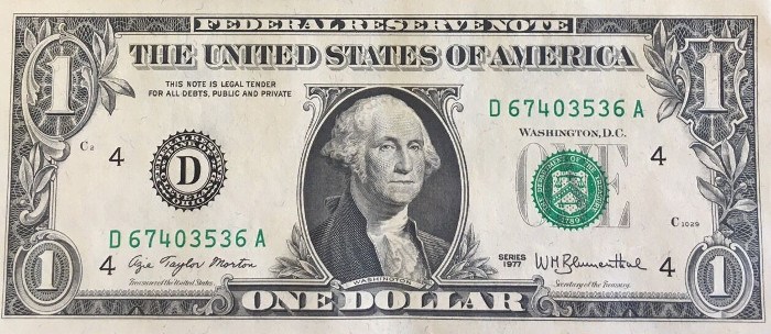 1977 One Dollar Bill