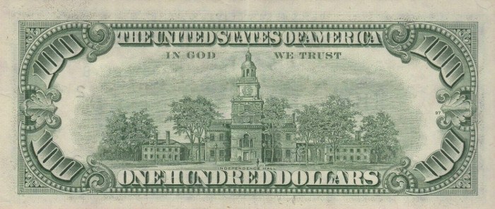 1977 Series 100 Dollar Bill Reverse