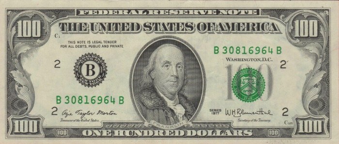 1977 Series 100 Dollar Bill