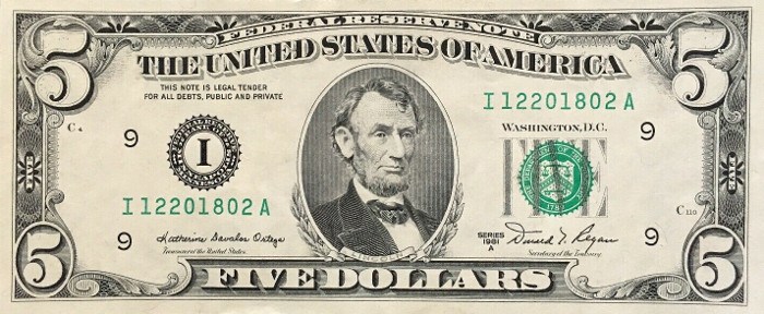 1981 5 Dollar Bill