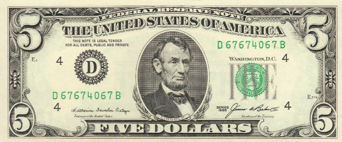 1985 5 Dollar Bill