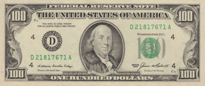 1985 Series 100 Dollar Bill