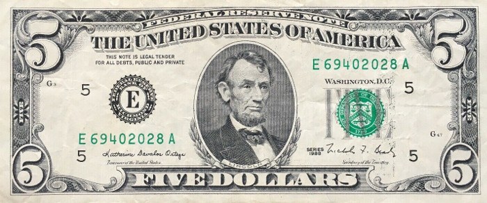 1988 5 Dollar Bill