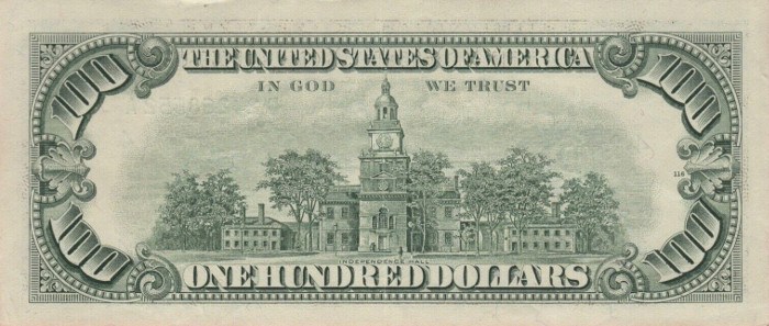 1988 Series 100 Dollar Bill Reverse