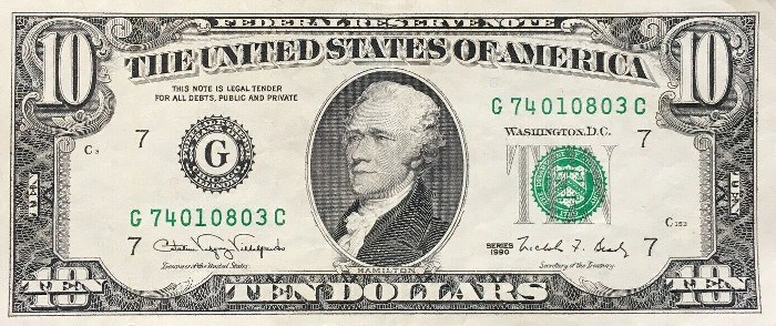 1990 10 Dollar Bill