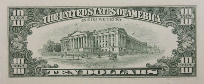 1993 10 Dollar Bill Reverse