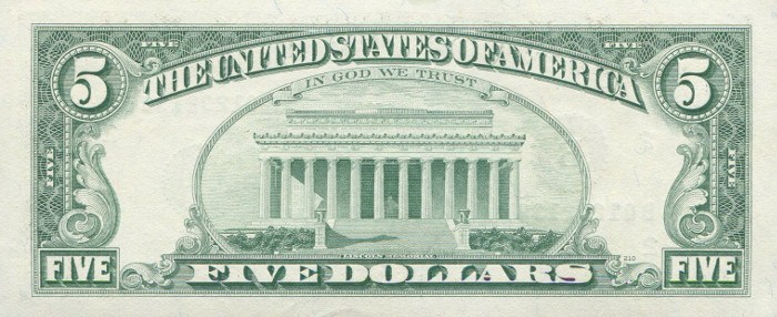 1993 5 Dollar Bill Reverse