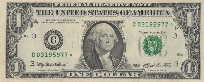 1993 One Dollar Bill