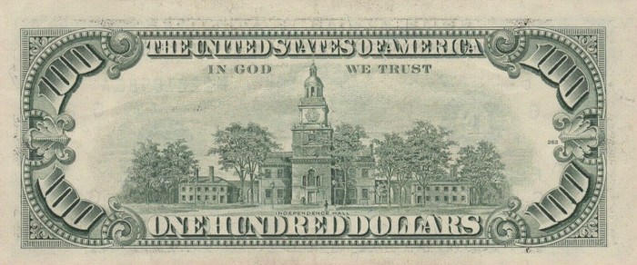 1993 Series 100 Dollar Bill Reverse