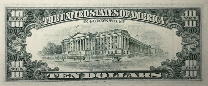 1995 10 Dollar Bill Reverse