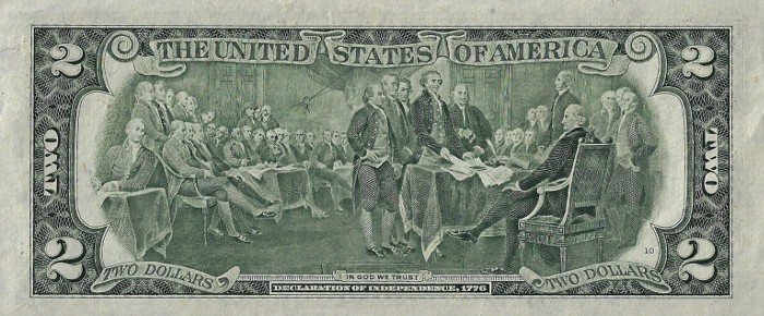 1995 2 Dollar Bill Reverse