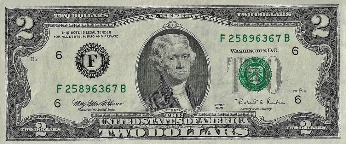 1995 2 Dollar Bill