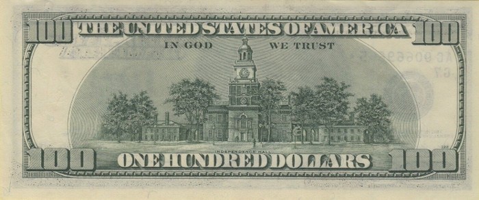 1996 Series 100 Dollar Bill Reverse