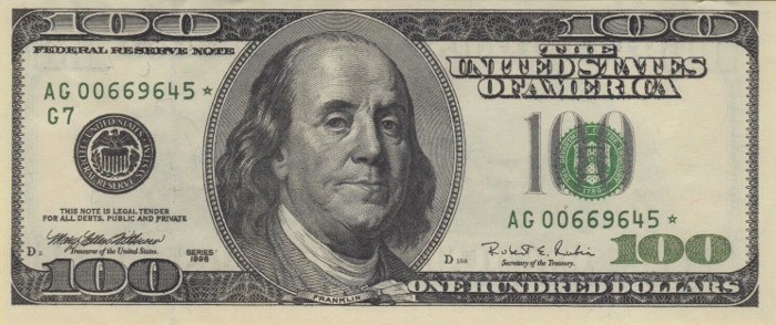 1996 Series 100 Dollar Bill