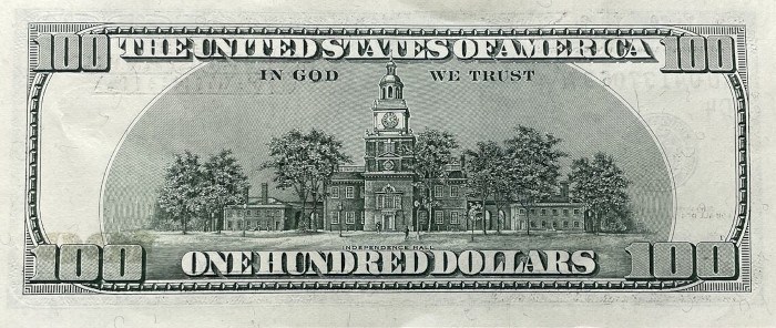 1999 Series 100 Dollar Bill Reverse
