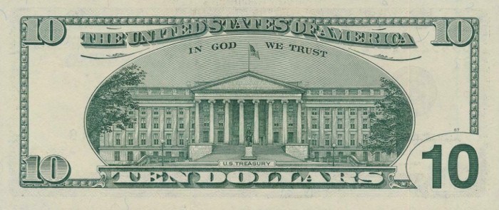 2001 10 Dollar Bill Reverse